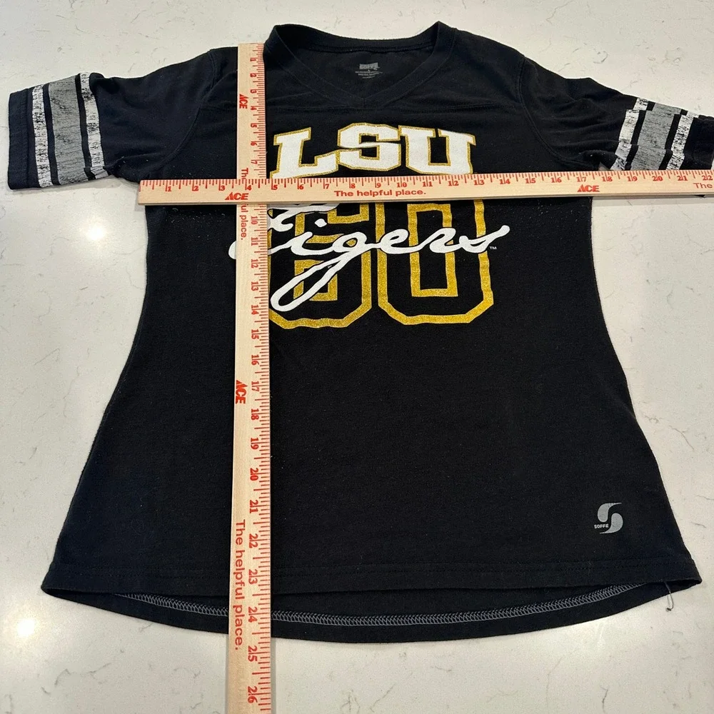 Soffe LSU Tigers Womens Black V-Neck Jersey T-Shirt Glitter Louisiana Ste Large